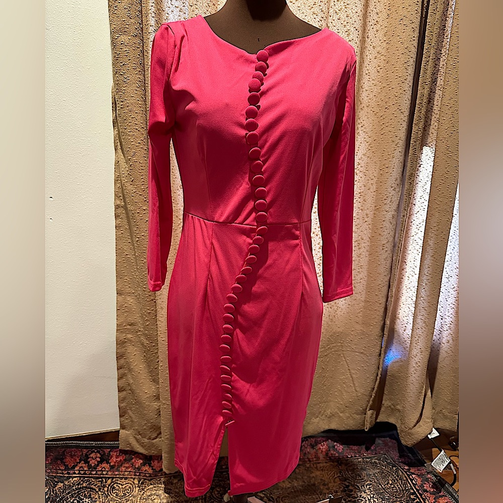 Vintage hot pink button detail dress
